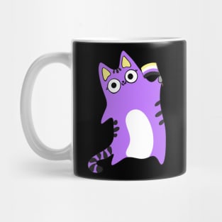 Nonbinary Pride Flag Waving Purple Cat Queer LGBTQIA non binary Mug